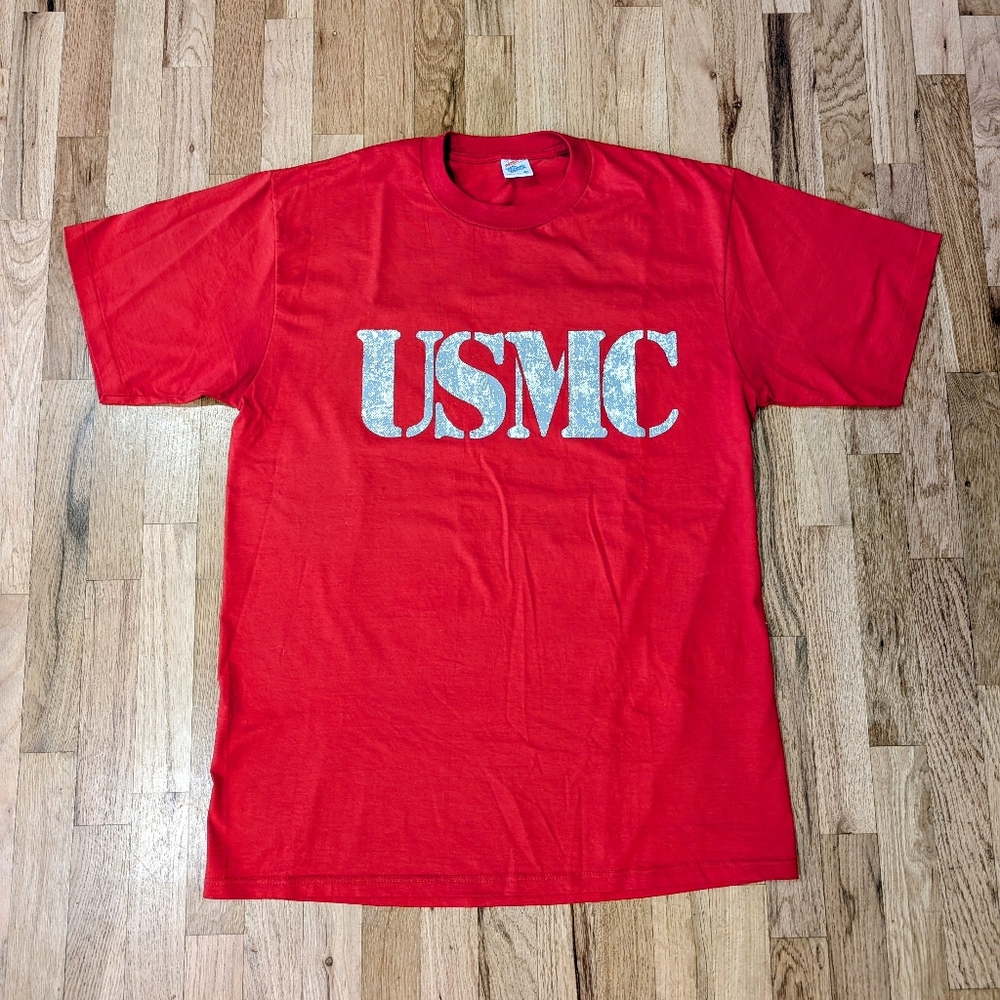 Vintage Marines Shirt Single Stitch USMC Men's XL 100% Cotton Red Gray USA Made